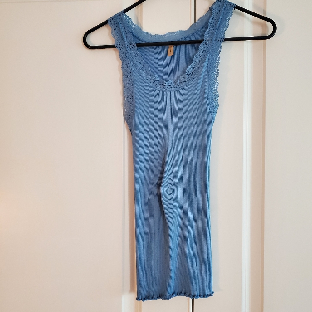 Soya Concept Blue Lace Trim Tank Top, Size M, Romantic, Great for Layering